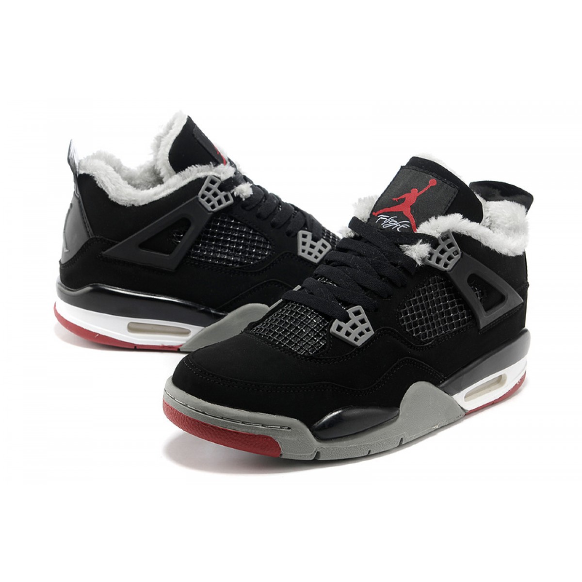 Nike Air Jordan IV 4 Retro Black Cement с мехом
