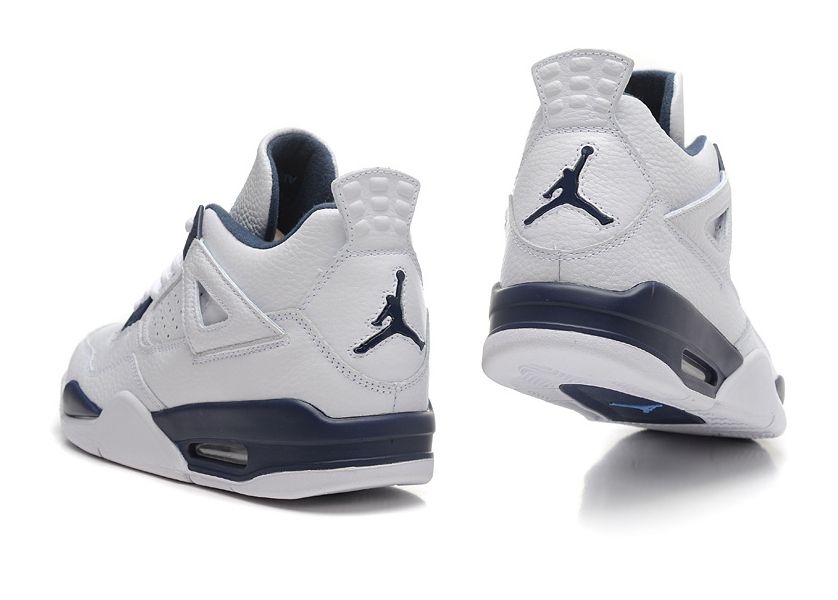 Nike Air Jordan 4 Retro White/Blue, синие с белым, кожа, мужские